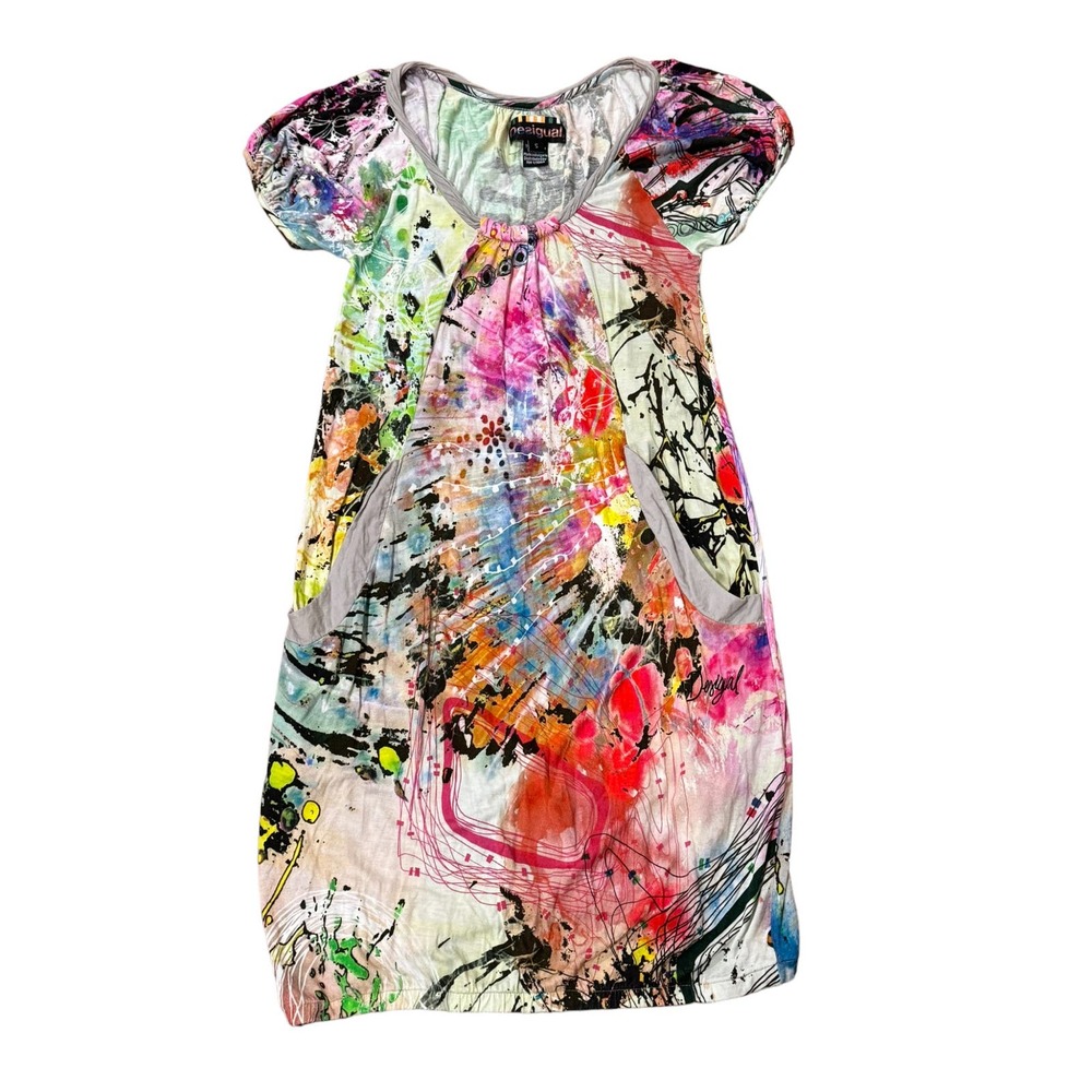 Women's Small Desigual Make Something Good Colorful Boho Abstract Dress